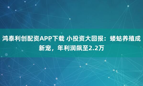鸿泰利创配资APP下载 小投资大回报：蝼蛄养殖成新宠，年利润飙至2.2万