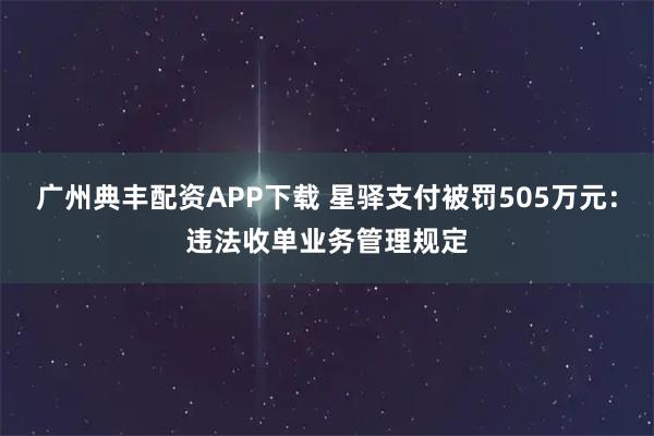 广州典丰配资APP下载 星驿支付被罚505万元：违法收单业务管理规定